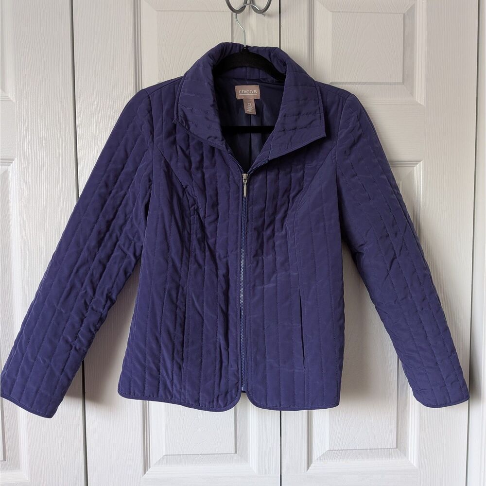 Chico's Purple Quilted Zip Front Jacket Pockets - Chico's Size 0/ Women Size 4
